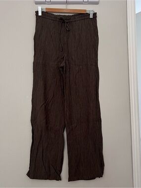 Zara Women’s Dark Taupe Drawstring Wide-Leg Flowy Ruched Pants